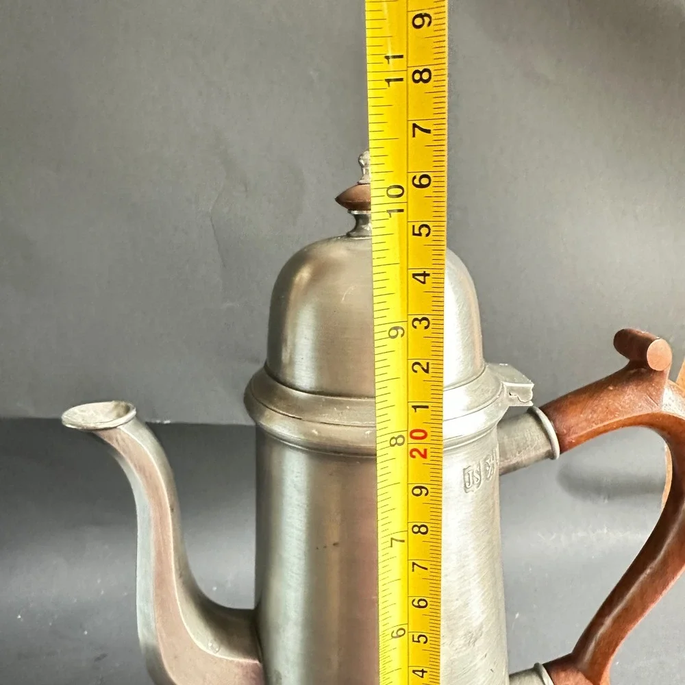 John Somers Pewter Coffee Pot Vintage Silver Wood Handle Brazil JS MG Hallmarks